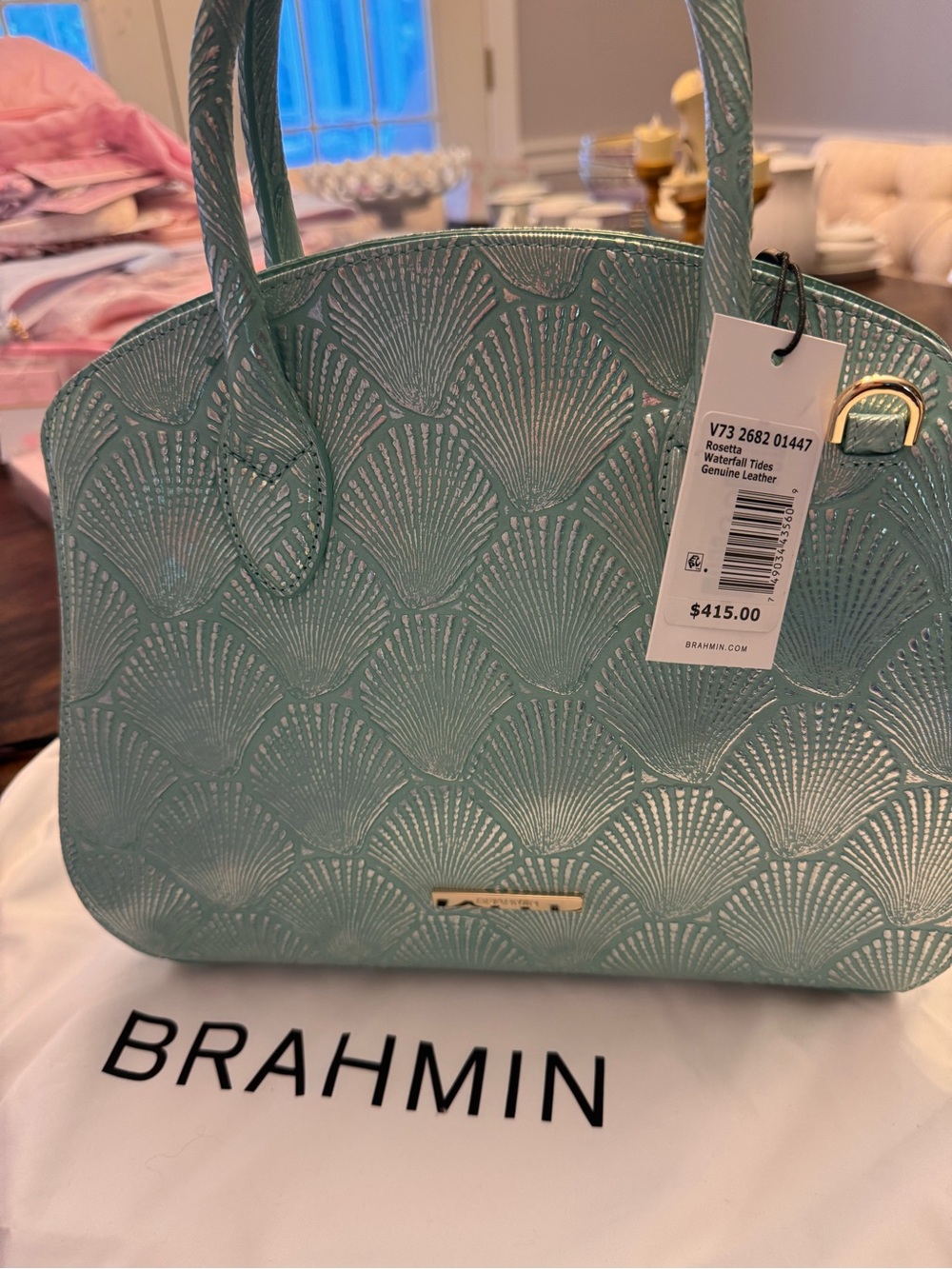 Brahmin Waterfall Tides Dome Satchel in Aqua Metallic